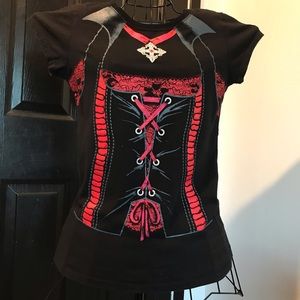 Black & Red Corset Short Sleeve Graphic T-Shirt